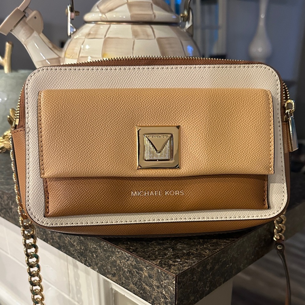 Michael Kors Brown and Cream Crossbody Bag